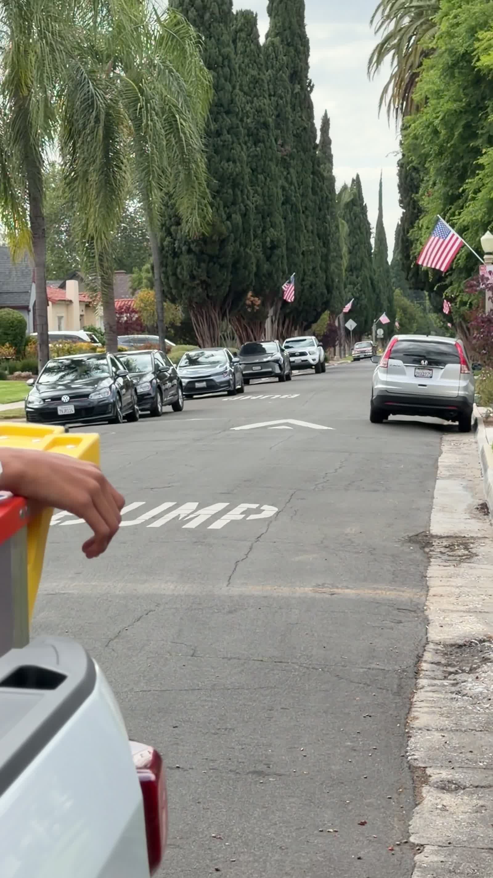 Neighborhood flag installation in progress